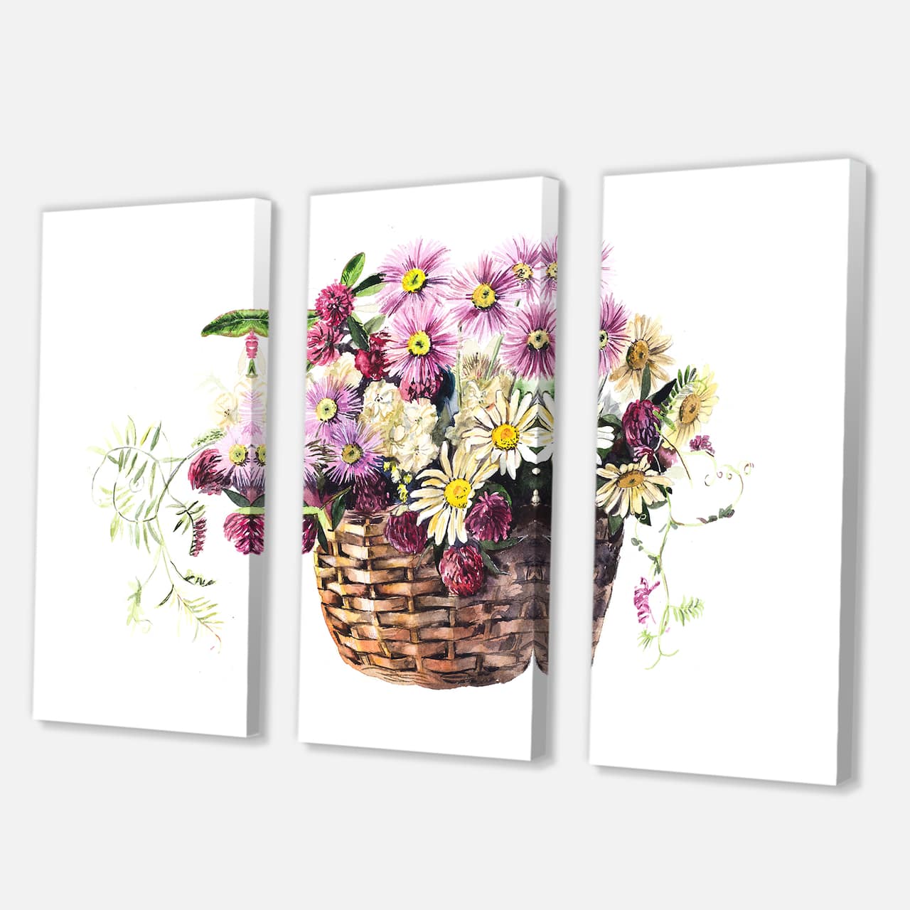 Designart - Bouquet From Meadow Flowers In The Basket - Traditional Canvas Wall Art Print
